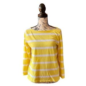 J crew womens yellow white striped boat neck striped pullover long sleeve AW619